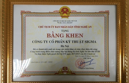 Sigma was awarded certificate of merit at Nghe An Television and Broadcasting project