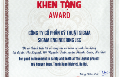 Sigma vinh dự đạt chứng nhận An toàn – Vệ sinh – Lao động tại dự án The Legend
